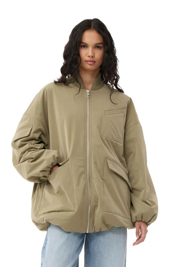 Clothing GANNI Extended Sizes Green Light Twill Oversized Bomber Jacket Aloe