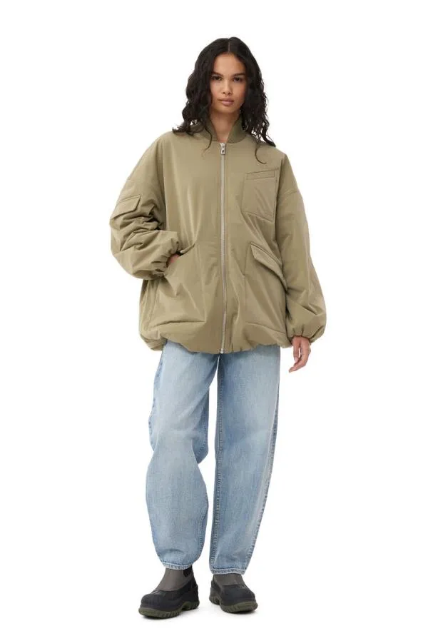 Clothing GANNI Extended Sizes Green Light Twill Oversized Bomber Jacket Aloe