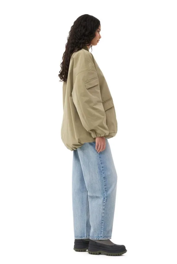 Clothing GANNI Extended Sizes Green Light Twill Oversized Bomber Jacket Aloe