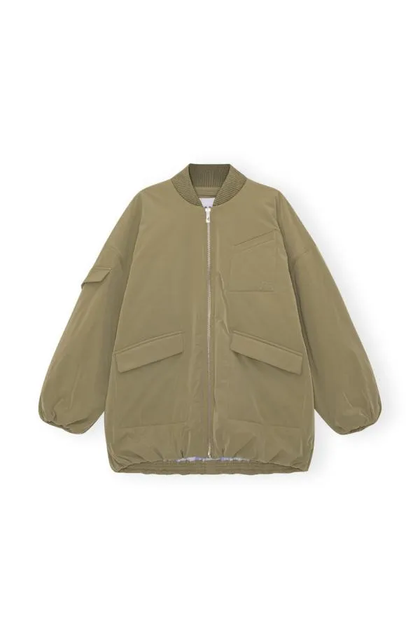 Clothing GANNI Extended Sizes Green Light Twill Oversized Bomber Jacket Aloe