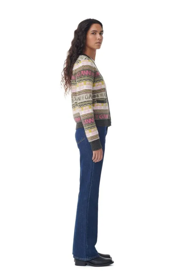 Clothing GANNI Extended Sizes Green Logo Wool Mix Cardigan Kalamata Clothing GANNI Extended Sizes Green Logo Wool Mix Cardigan Kalamata