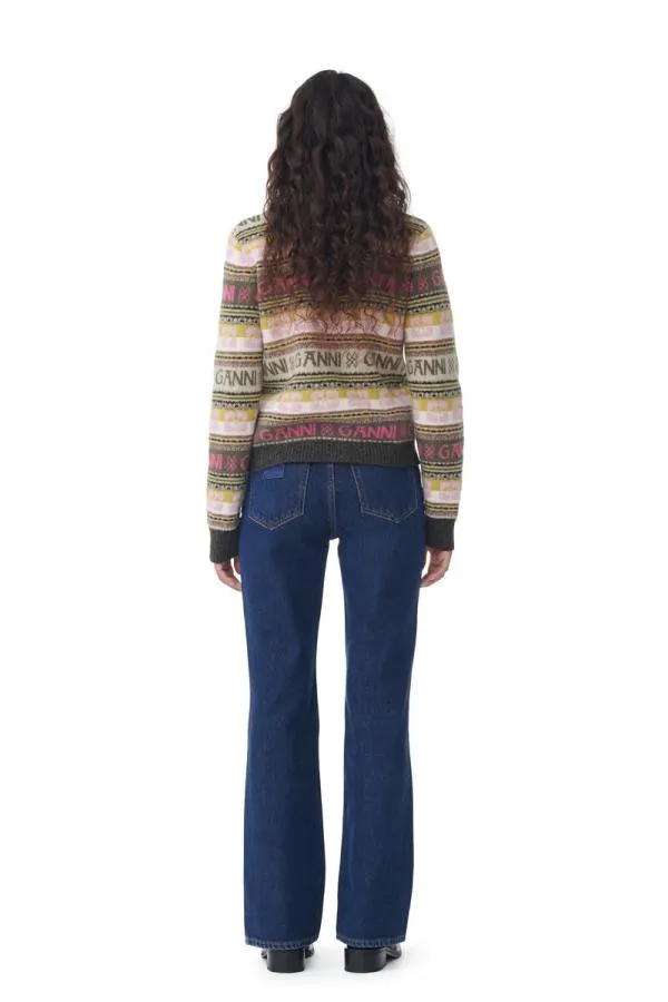 Clothing GANNI Extended Sizes Green Logo Wool Mix Cardigan Kalamata Clothing GANNI Extended Sizes Green Logo Wool Mix Cardigan Kalamata
