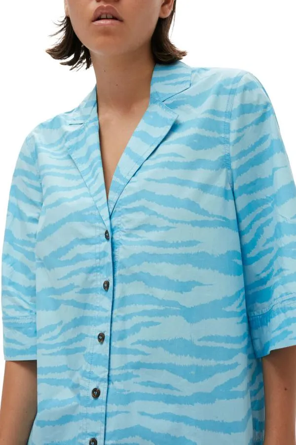Clothing GANNI Extended Sizes Printed Cotton Shirt Ethereal Blue Clothing GANNI Extended Sizes Printed Cotton Shirt Ethereal Blue