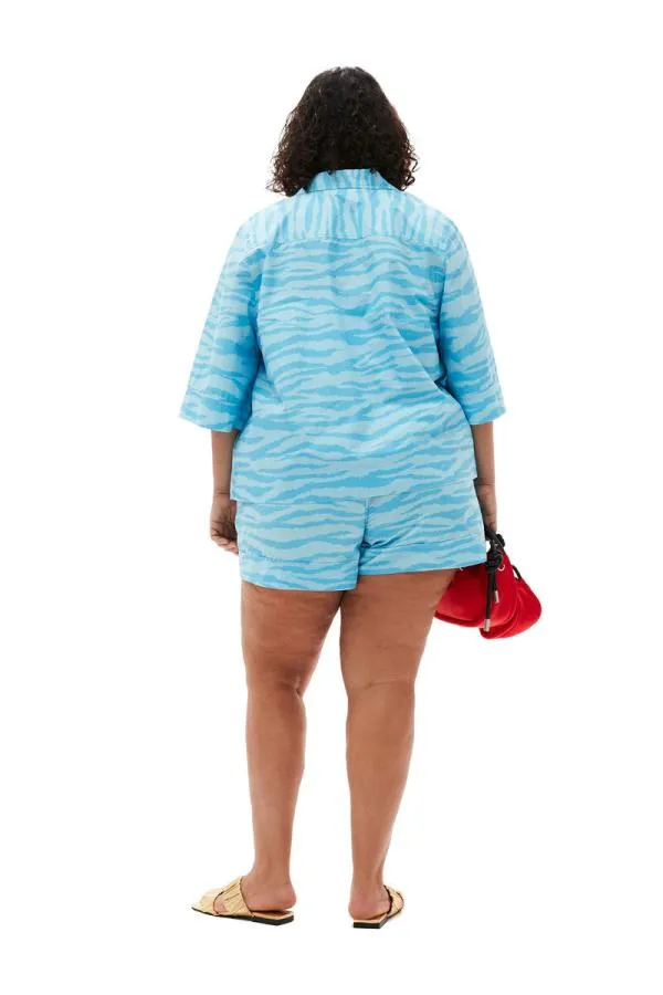 Clothing GANNI Extended Sizes Printed Cotton Shirt Ethereal Blue Clothing GANNI Extended Sizes Printed Cotton Shirt Ethereal Blue