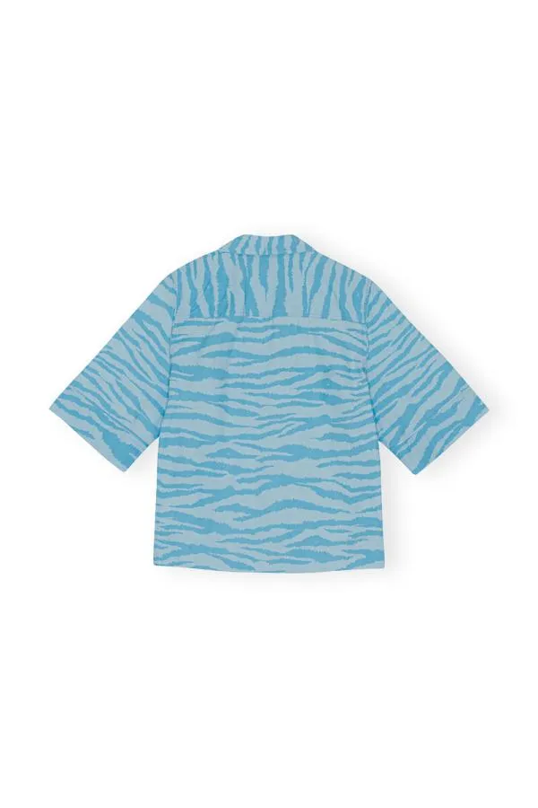 Clothing GANNI Extended Sizes Printed Cotton Shirt Ethereal Blue Clothing GANNI Extended Sizes Printed Cotton Shirt Ethereal Blue