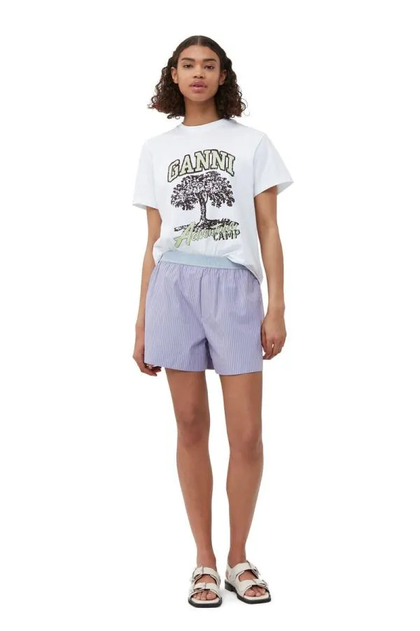 Clothing GANNI Extended Sizes Stripe Cotton Elastic Shorts Forever Blue