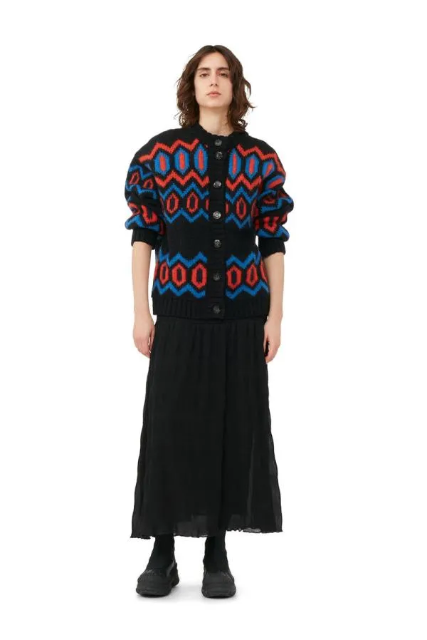 Clothing GANNI Knitwear Black Chunky Graphic Wool Cardigan Black