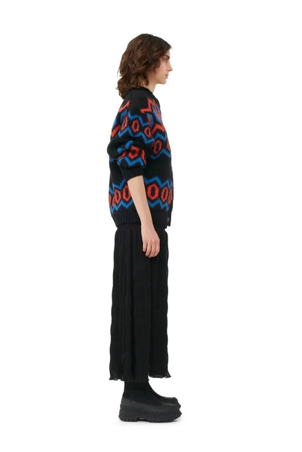 Clothing GANNI Knitwear Black Chunky Graphic Wool Cardigan Black