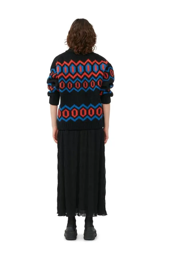 Clothing GANNI Knitwear Black Chunky Graphic Wool Cardigan Black