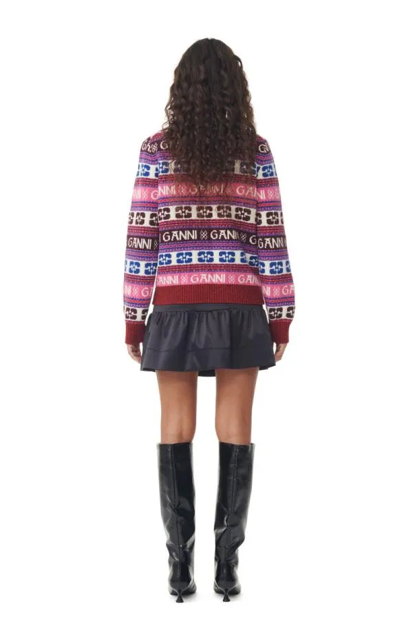 Clothing GANNI Knitwear Pink Logo Wool Mix Oneck Pullover Multicolour Clothing GANNI Knitwear Pink Logo Wool Mix Oneck Pullover Multicolour