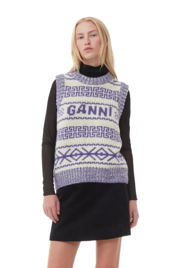 Clothing GANNI Knitwear Purple Lambswool Oneck Vest Simply Purple