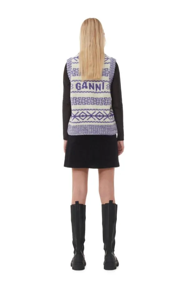 Clothing GANNI Knitwear Purple Lambswool Oneck Vest Simply Purple Clothing GANNI Knitwear Purple Lambswool Oneck Vest Simply Purple