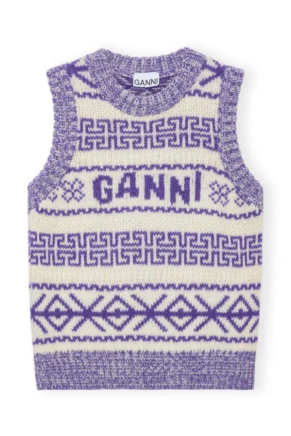 Clothing GANNI Knitwear Purple Lambswool Oneck Vest Simply Purple Clothing GANNI Knitwear Purple Lambswool Oneck Vest Simply Purple