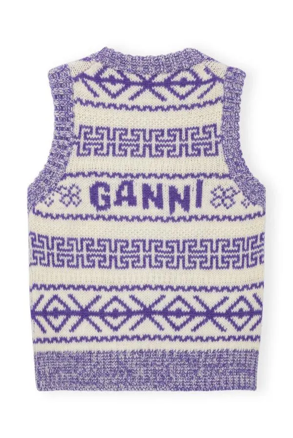 Clothing GANNI Knitwear Purple Lambswool Oneck Vest Simply Purple Clothing GANNI Knitwear Purple Lambswool Oneck Vest Simply Purple