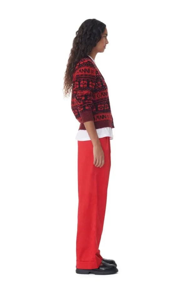 Clothing GANNI Knitwear Red Sequins Logo Wool Mix Cardigan High Risk Red Clothing GANNI Knitwear Red Sequins Logo Wool Mix Cardigan High Risk Red