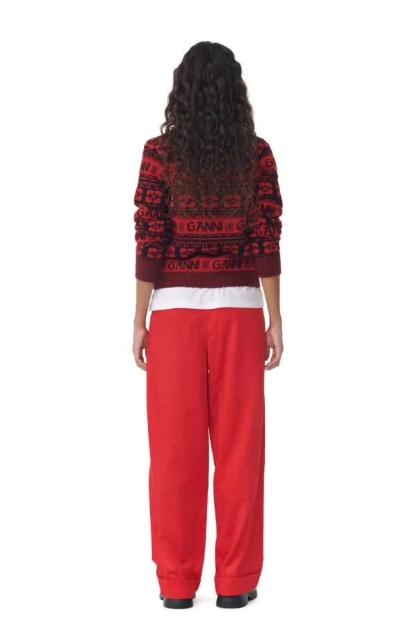 Clothing GANNI Knitwear Red Sequins Logo Wool Mix Cardigan High Risk Red Clothing GANNI Knitwear Red Sequins Logo Wool Mix Cardigan High Risk Red