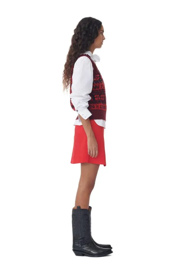 Clothing GANNI Knitwear Red Sequins Logo Wool Mix Vest High Risk Red Clothing GANNI Knitwear Red Sequins Logo Wool Mix Vest High Risk Red