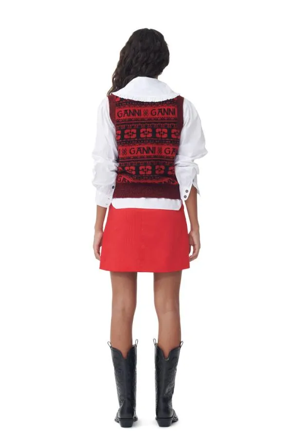 Clothing GANNI Knitwear Red Sequins Logo Wool Mix Vest High Risk Red Clothing GANNI Knitwear Red Sequins Logo Wool Mix Vest High Risk Red