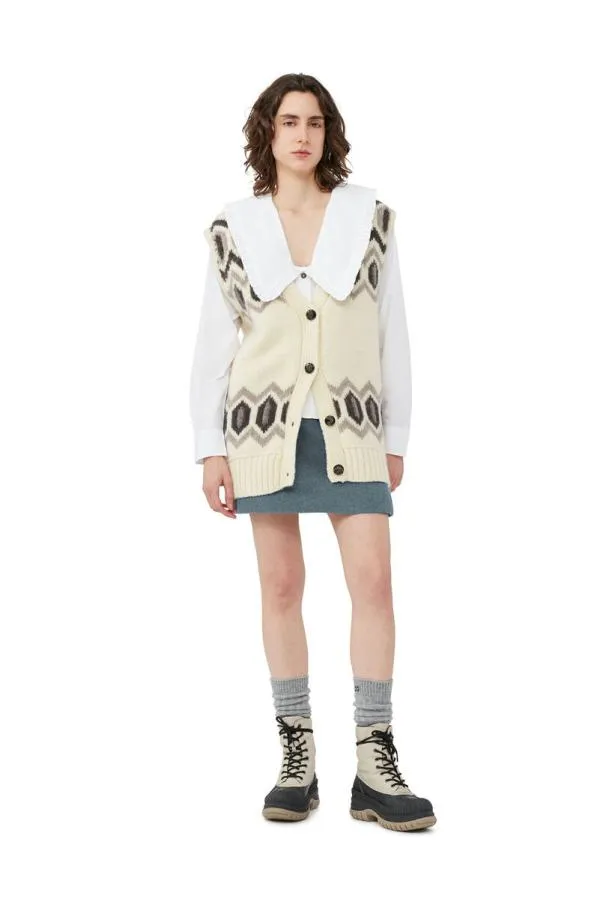Clothing GANNI Knitwear White Oversized Chunky Wool Vest Egret