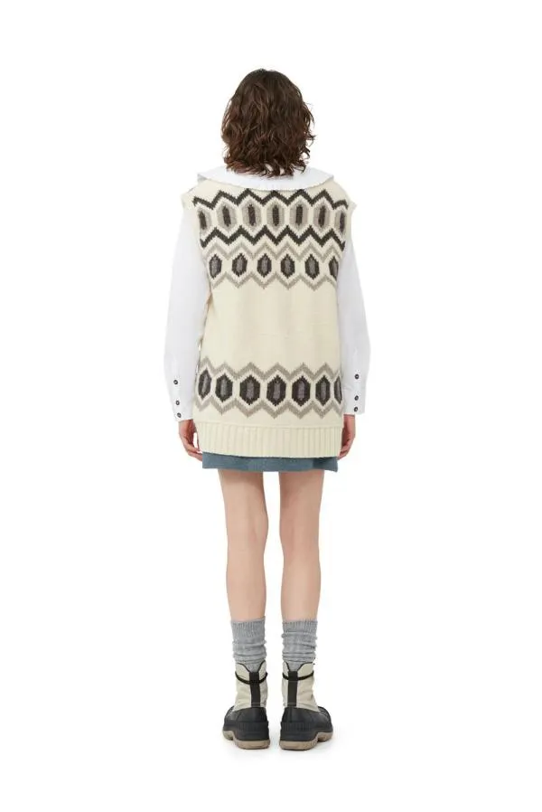 Clothing GANNI Knitwear White Oversized Chunky Wool Vest Egret Clothing GANNI Knitwear White Oversized Chunky Wool Vest Egret
