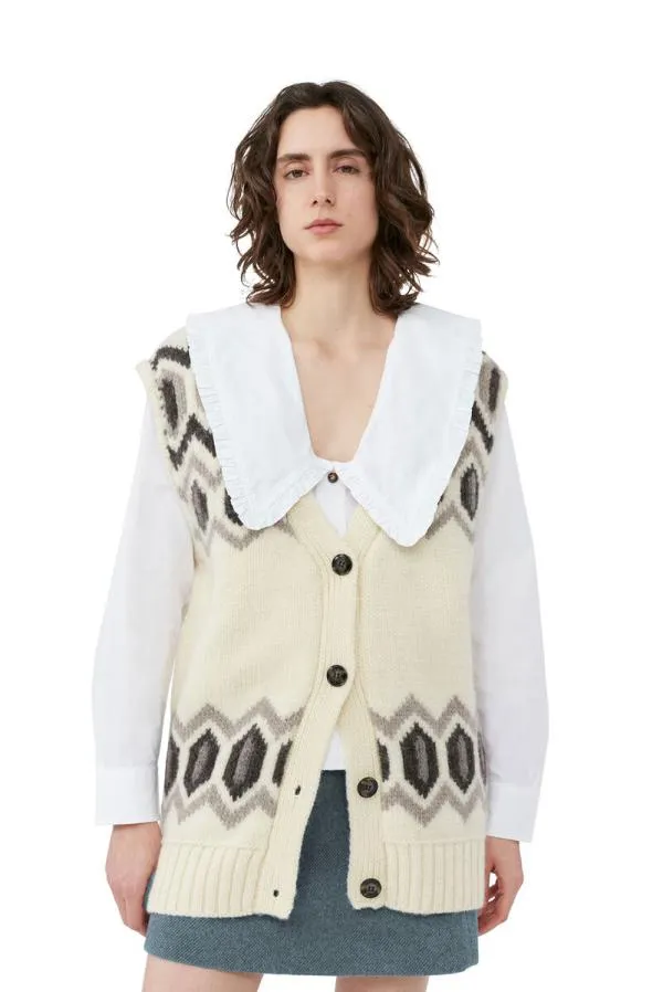 Clothing GANNI Knitwear White Oversized Chunky Wool Vest Egret Clothing GANNI Knitwear White Oversized Chunky Wool Vest Egret