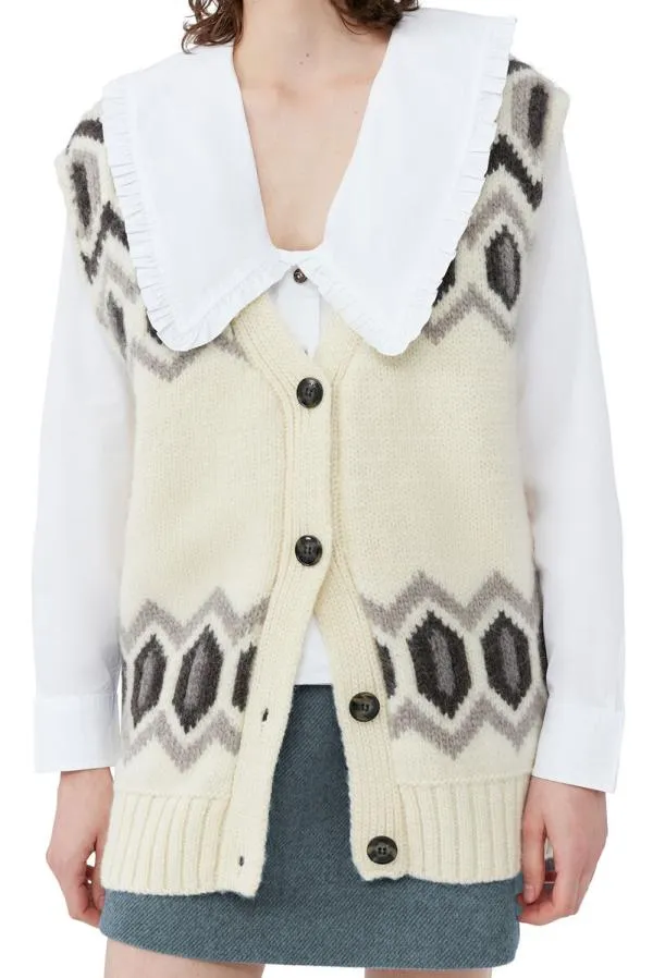 Clothing GANNI Knitwear White Oversized Chunky Wool Vest Egret Clothing GANNI Knitwear White Oversized Chunky Wool Vest Egret