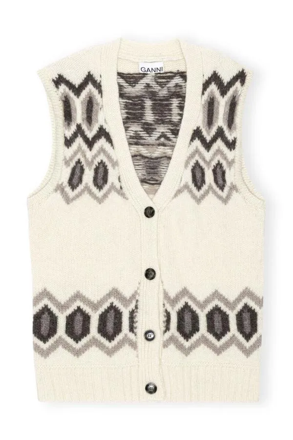 Clothing GANNI Knitwear White Oversized Chunky Wool Vest Egret Clothing GANNI Knitwear White Oversized Chunky Wool Vest Egret