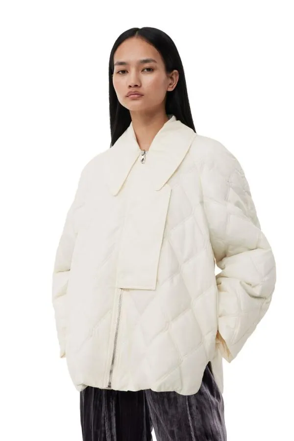 Clothing GANNI Outerwear White Ripstop Quilt Jacket Egret