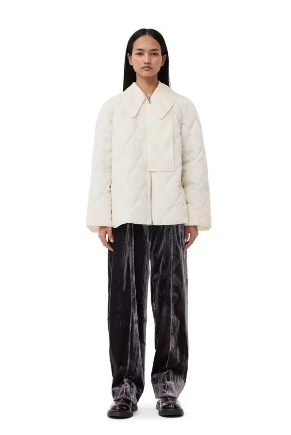 Clothing GANNI Outerwear White Ripstop Quilt Jacket Egret Clothing GANNI Outerwear White Ripstop Quilt Jacket Egret
