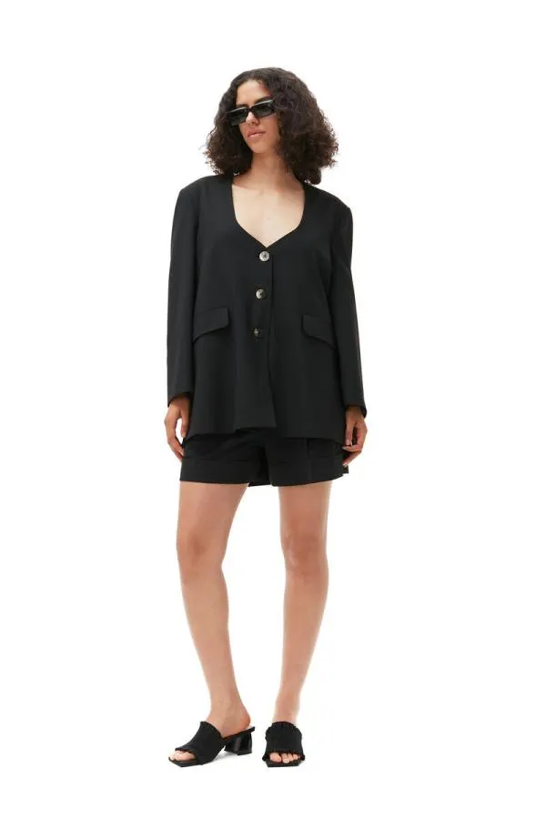 Clothing GANNI Suiting Oversized Drapey Melange Blazer Black