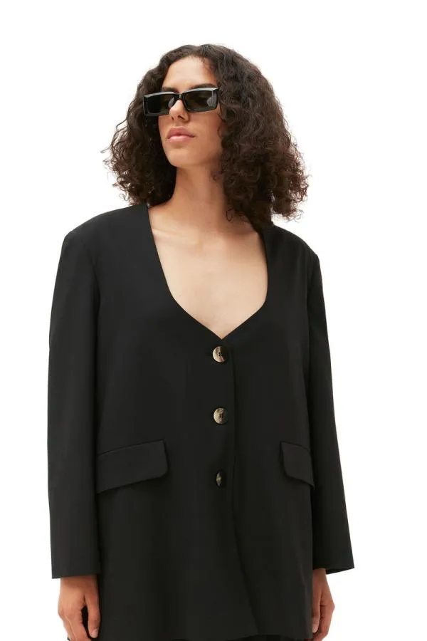 Clothing GANNI Suiting Oversized Drapey Melange Blazer Black