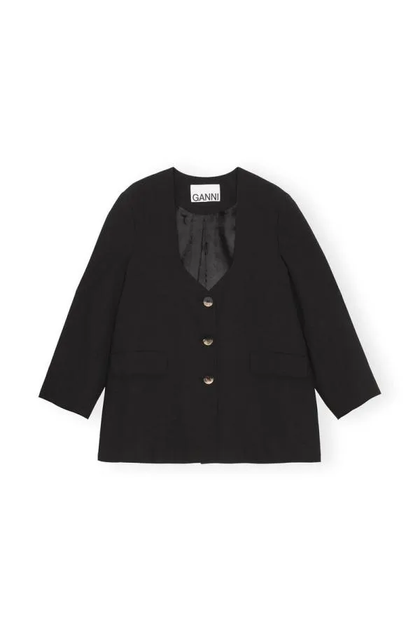 Clothing GANNI Suiting Oversized Drapey Melange Blazer Black