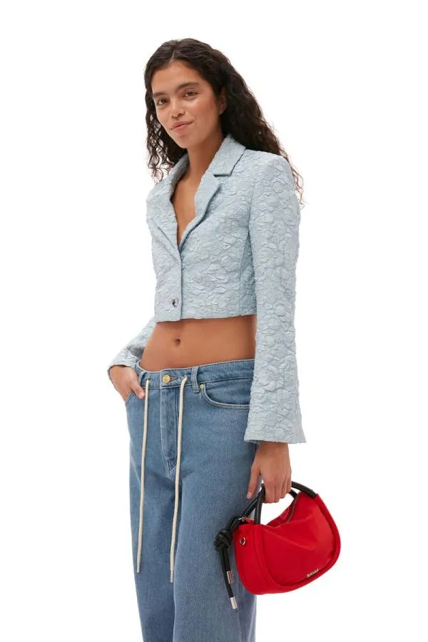 Clothing GANNI Suiting Stretch Jacquard Cropped Blazer Sky Blue