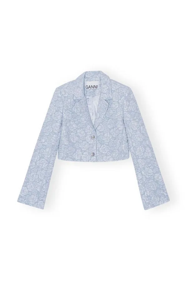 Clothing GANNI Suiting Stretch Jacquard Cropped Blazer Sky Blue