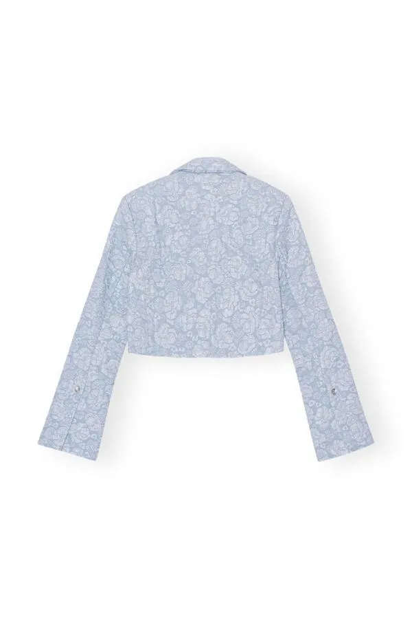 Clothing GANNI Suiting Stretch Jacquard Cropped Blazer Sky Blue
