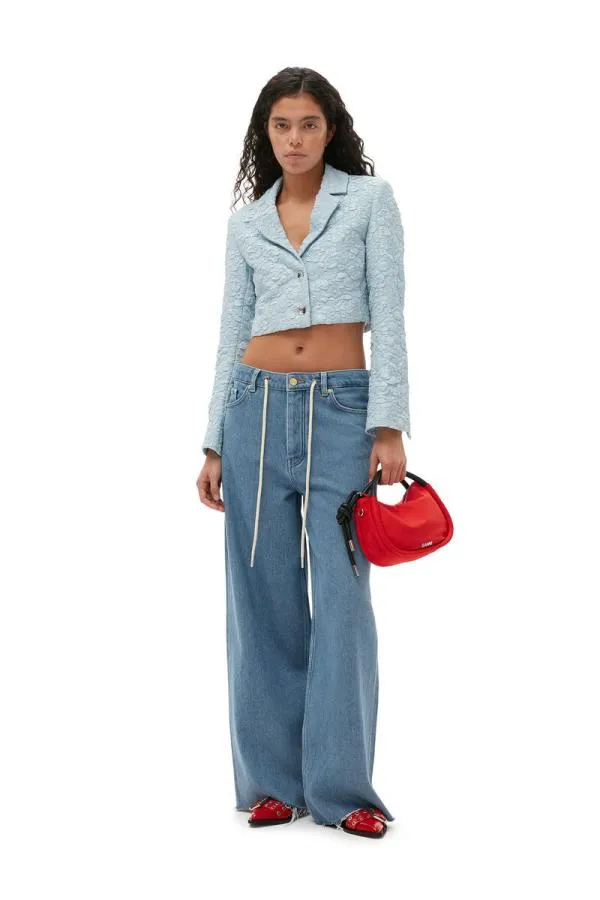 Clothing GANNI Suiting Stretch Jacquard Cropped Blazer Sky Blue