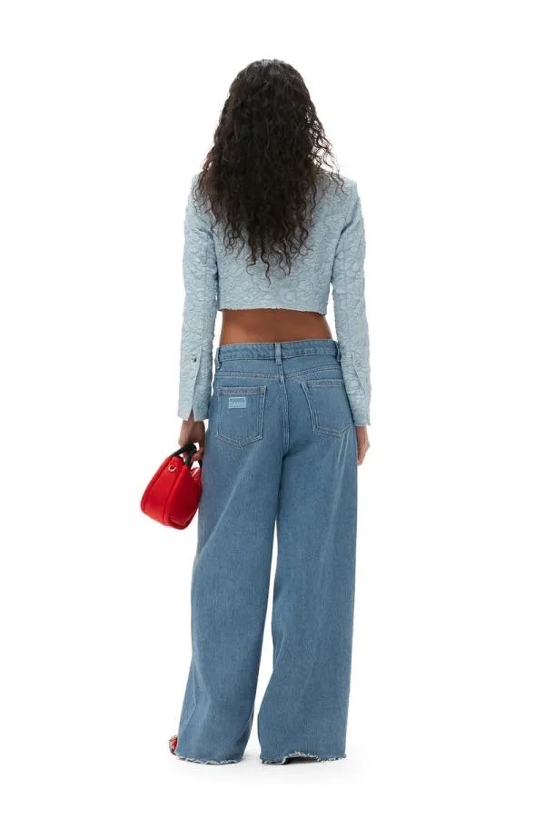 Clothing GANNI Suiting Stretch Jacquard Cropped Blazer Sky Blue