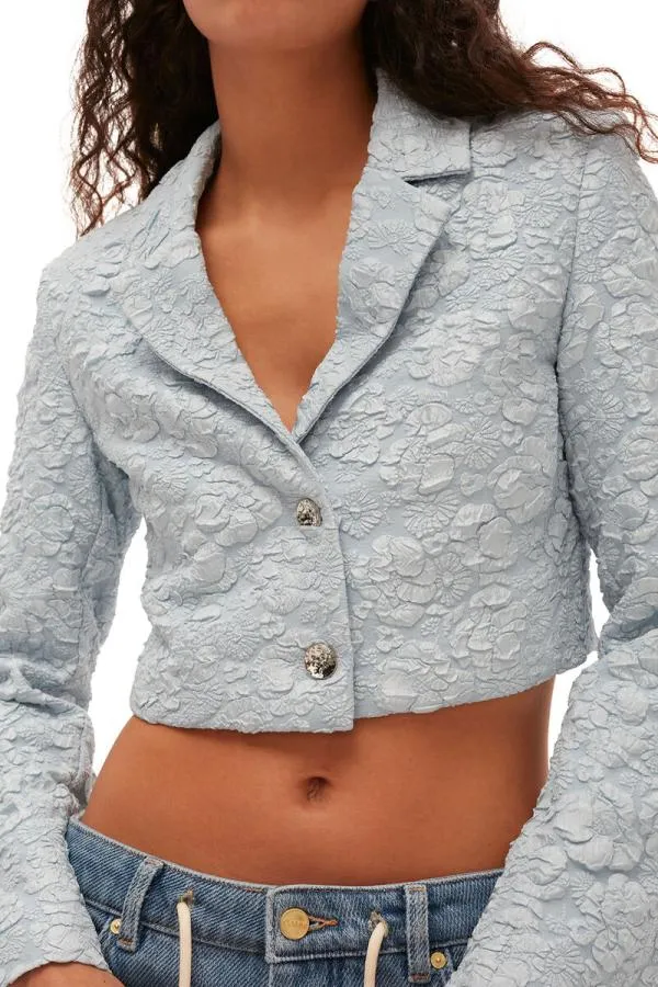 Clothing GANNI Suiting Stretch Jacquard Cropped Blazer Sky Blue