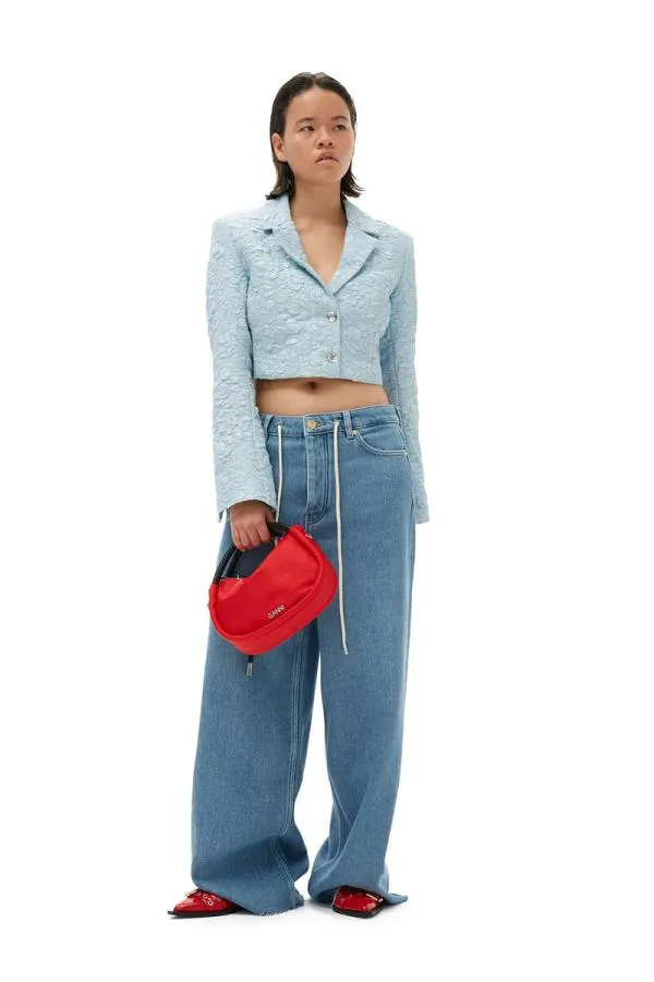 Clothing GANNI Suiting Stretch Jacquard Cropped Blazer Sky Blue