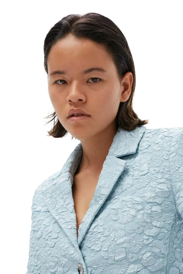 Clothing GANNI Suiting Stretch Jacquard Cropped Blazer Sky Blue