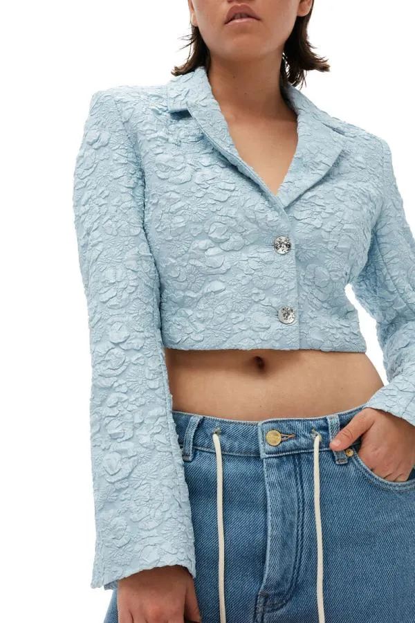Clothing GANNI Suiting Stretch Jacquard Cropped Blazer Sky Blue