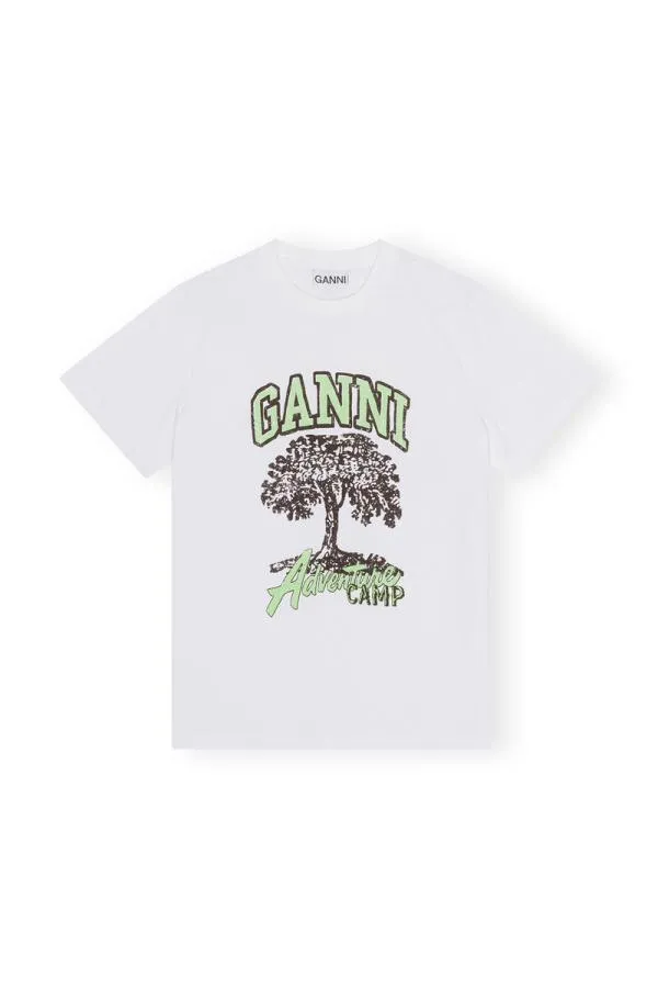 Clothing GANNI TShirts Basic Jersey Camp Tree Tshirt Bright White Clothing GANNI TShirts Basic Jersey Camp Tree Tshirt Bright White