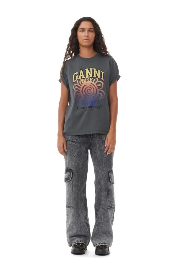 Clothing GANNI TShirts Grey Relaxed Flower Tshirt Volcanic Ash Clothing GANNI TShirts Grey Relaxed Flower Tshirt Volcanic Ash