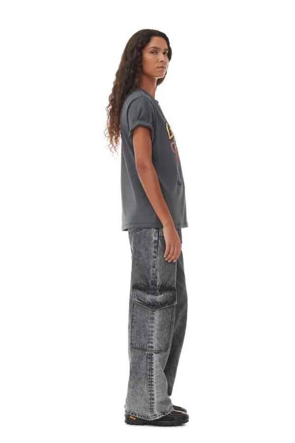 Clothing GANNI TShirts Grey Relaxed Flower Tshirt Volcanic Ash Clothing GANNI TShirts Grey Relaxed Flower Tshirt Volcanic Ash