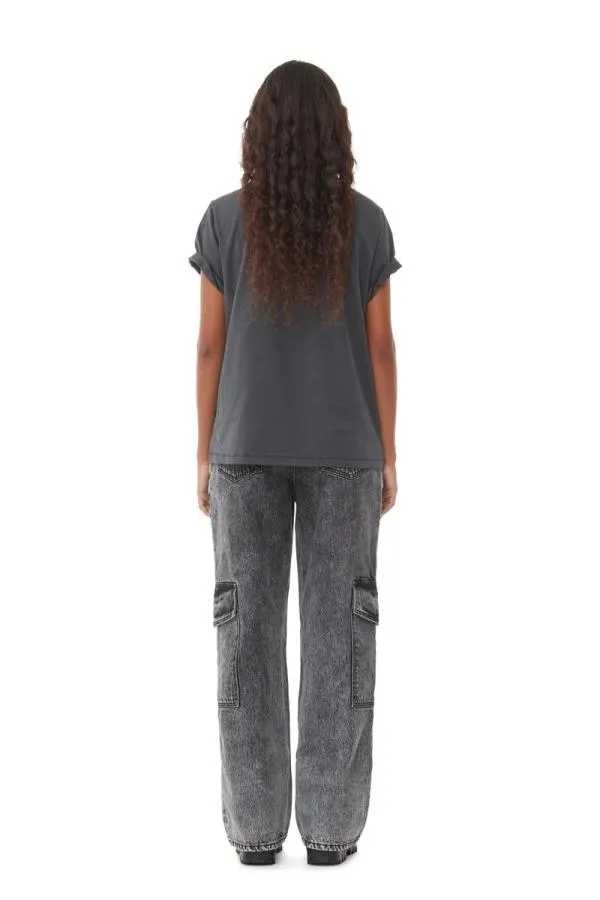Clothing GANNI TShirts Grey Relaxed Flower Tshirt Volcanic Ash Clothing GANNI TShirts Grey Relaxed Flower Tshirt Volcanic Ash