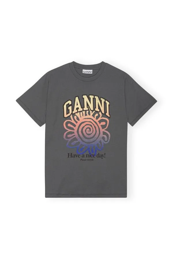 Clothing GANNI TShirts Grey Relaxed Flower Tshirt Volcanic Ash Clothing GANNI TShirts Grey Relaxed Flower Tshirt Volcanic Ash