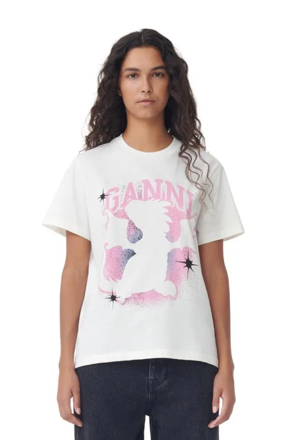 Clothing GANNI TShirts White Relaxed Dragon Tshirt Egret