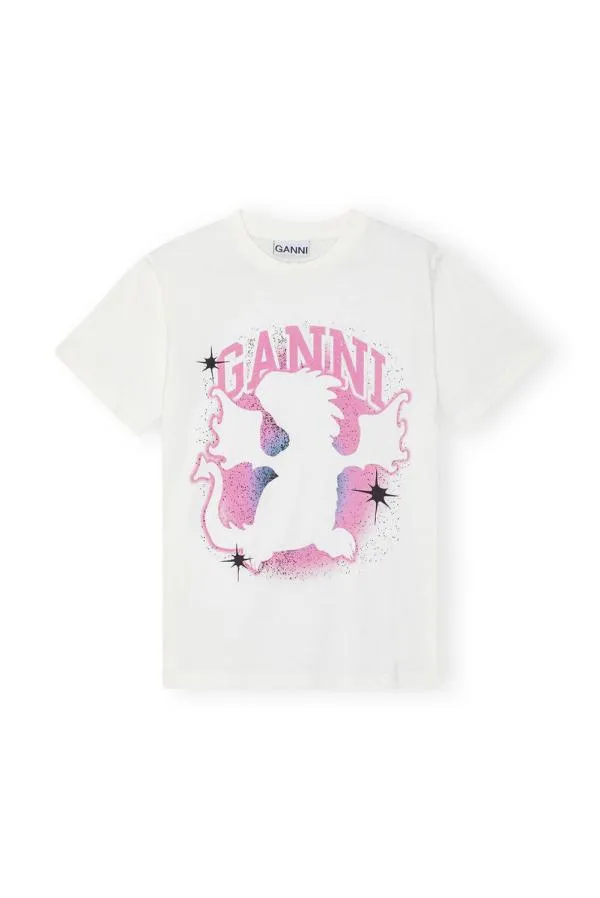 Clothing GANNI TShirts White Relaxed Dragon Tshirt Egret