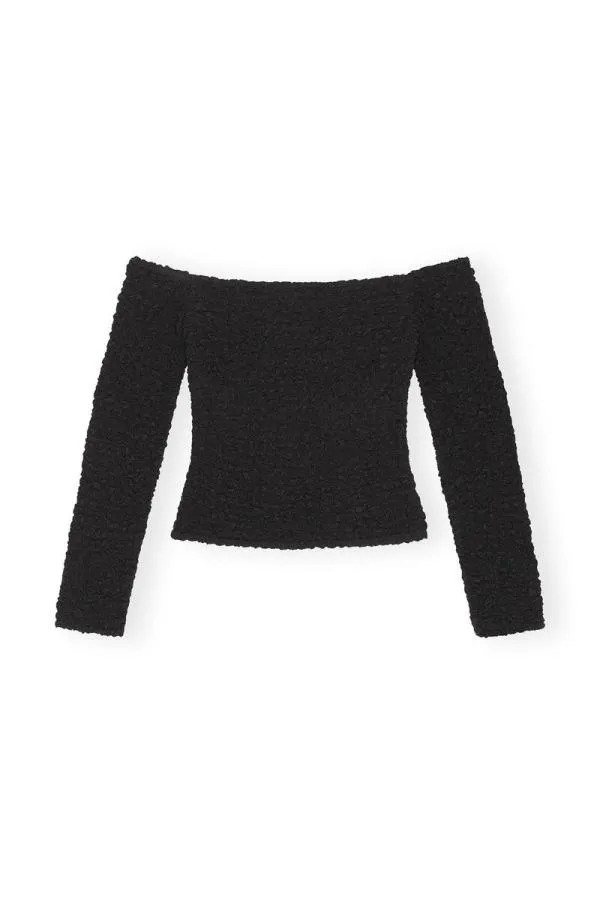 Clothing GANNI Tops Black Cotton Poplin Offshoulder Smock Blouse Black Clothing GANNI Tops Black Cotton Poplin Offshoulder Smock Blouse Black