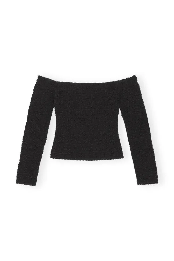 Clothing GANNI Tops Black Cotton Poplin Offshoulder Smock Blouse Black Clothing GANNI Tops Black Cotton Poplin Offshoulder Smock Blouse Black